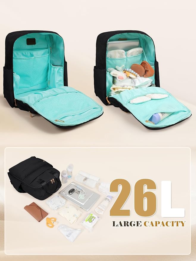 MOMINSIDE Diaper Bag Backpack - Baby Essentials Travel Tote - Baby Diaper Bag, Travel Essentials Baby Bag Diaper Bags with Changing Pad, Stroller Straps，15 Pockets,4 Insulated Pockets,Black - Image 3