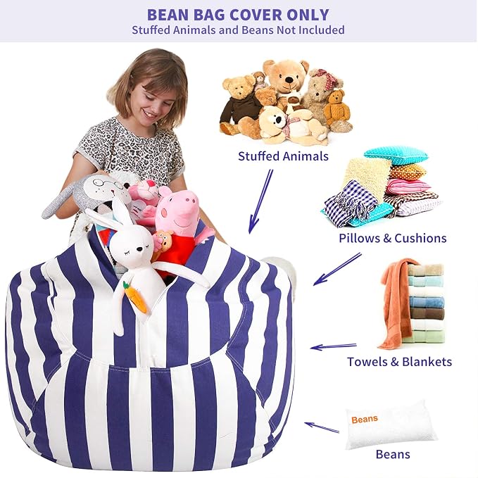Aubliss Stuffed Animal Bean Bag Storage Chair | (Royal Blue/White Striped, Medium (32'')) - Image 3