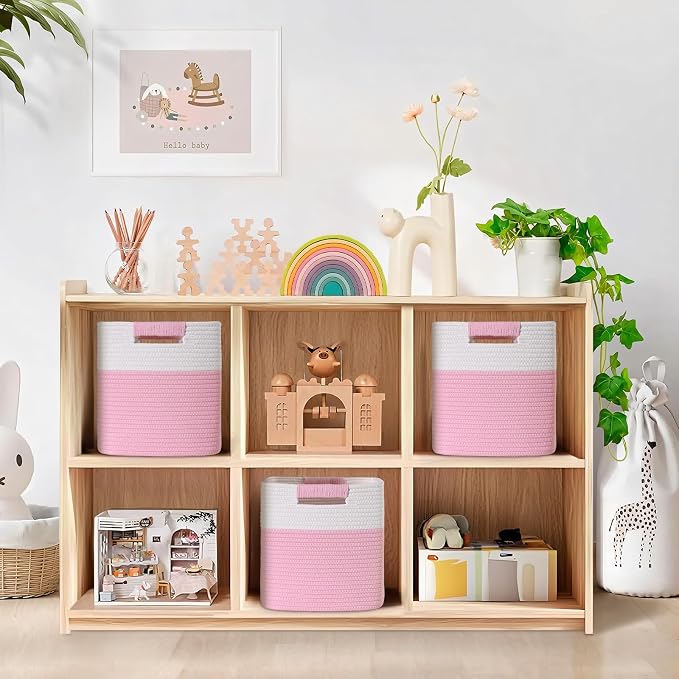 13 Inch Storage Cubes, 3 Pack Cube Storage Bins for Organizing, Cotton Rope Woven Baskets for Shelves, Bathroom, Kids Room, Closets, Baby Nursery - Image 2