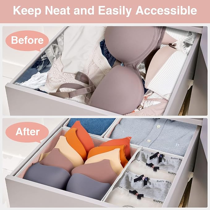 8 Pack Underwear Drawer Organizer, Drawer Organizer Clothes, Foldable Cloth Storage Box Closet Dresser Drawer Divider Organizer for Clothes, Scarves - Image 2
