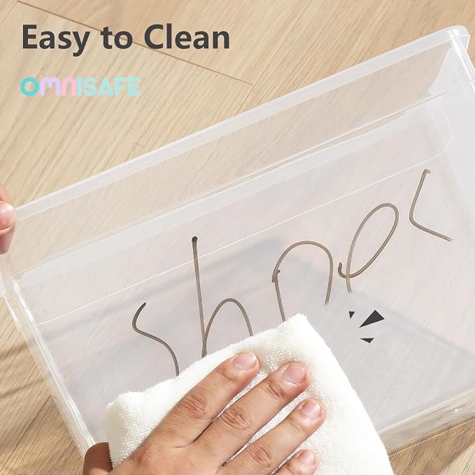 Stackable Plastic Storage Shoebox, BPA-Free Nestable Container with Latching Lid to Organize Shoes, See-Through Box for Home and Office, Multi-Purpose Storage Case, Clear Bins (6 Pack 6 Quart) - Image 5