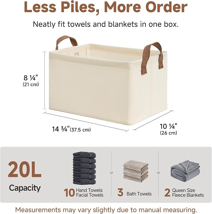 StorageWorks Closet Storage Bins, Shelves Baskets, Beige, 2-Pack | With Reinforced PU Handles, Sturdy Metal Frame, Collapsible, Basket for Shelves, Closet, Holds Clothes, Towels, Blankets - Image 6