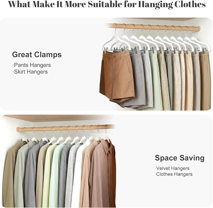 HOUSE DAY Velvet Skirt Hangers 24 Pack, White Velvet Hanger with Adjustable Clips, Space Saving Slim Pant Hangers, Heavy Duty Non Slip Clip Hanger for Pants, Skirts, Shorts | Velvet Hanger with Adjustable Clips, Space Saving Velvet Pant Hangers, Heavy ... - Image 2