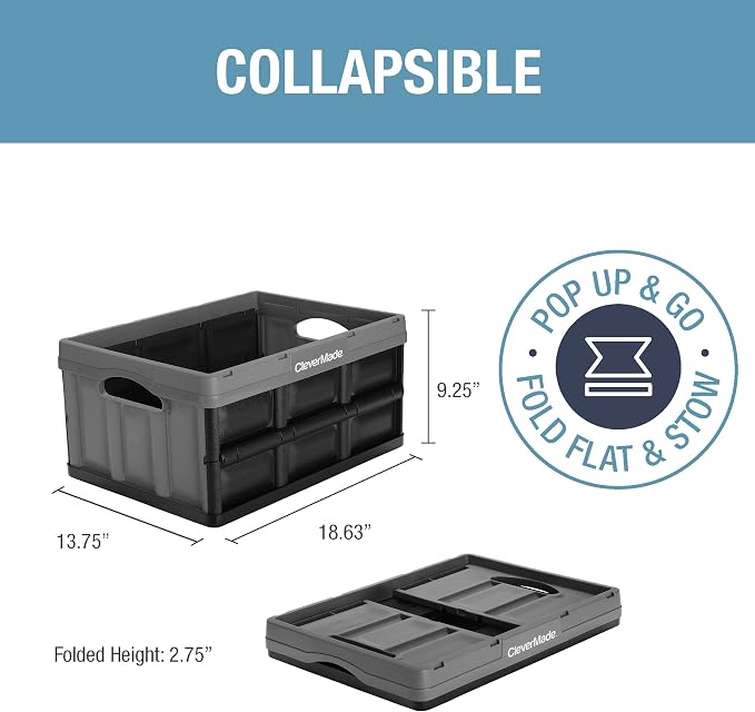 CleverMade Collapsible Storage Bins, 32L, 3 Pack Foldable Storage, Stone | Turn Trunk and Garage Clutter into Stackable Order | Reinforced Plastic Handles Up to 66 lb, Then Nests Compactly When Folded - Image 2
