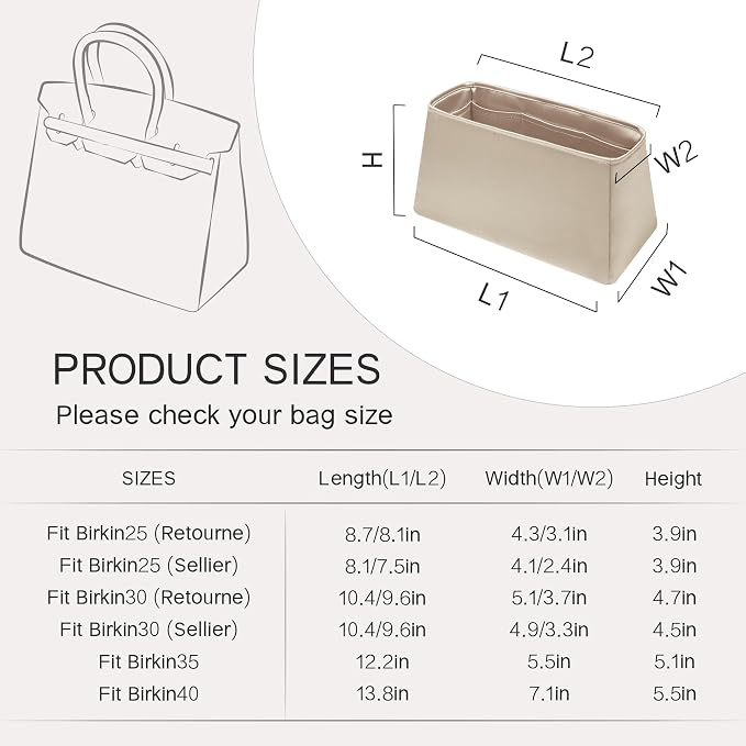 Fits for Brikin Bag Insert Organizer For Hermes(25 S,Champagne) | Premium Silk Material,Smooth Touch,Lightweight,zipper,protect from scratches & stains,multiple pockets,keychain,waterproof - Image 8