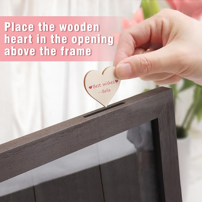 SELEAD Solid Wood Wedding Guest Book Alternative, Drop Top Words Sign Board | Rustic Wedding Reception Picture Frame with Chalkboard, 100pcs Wooden Hearts, Storage Box for Party Anniversary Birthday - Image 5