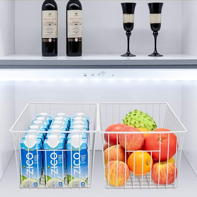Upright Freezer Organizer Bins， Freezer Baskets for 16, 17, 21 cu.ft Standup Freezer, Wire Storage Baskets with Built-in Handles for Frozen Foods, Snacks, Vegetables, Fruits and More, Set of 6 , White - Image 7