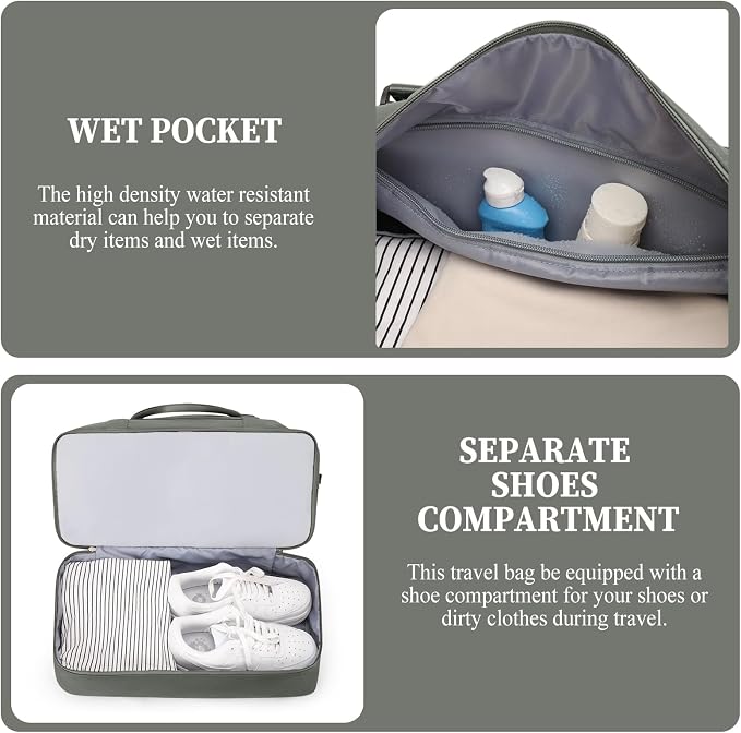 Weekender Bags for Women, Carry-On Overnight Travel Duffel Bag | Travel Bag with Shoes Compartment & Toiletry Bag, Extra Large - Image 5