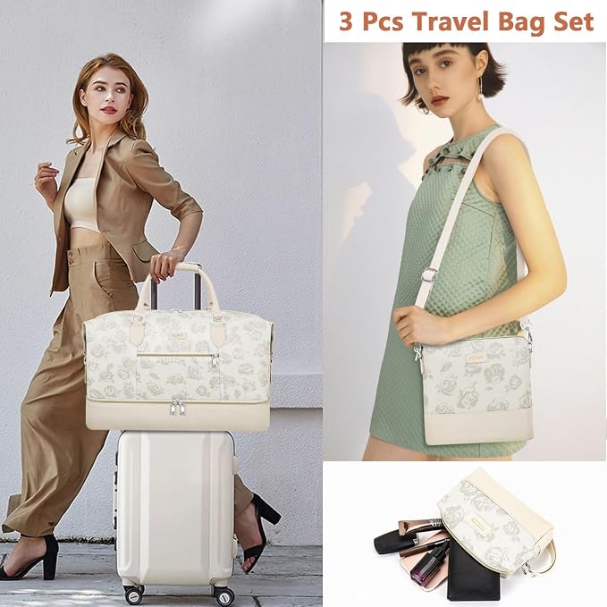 ITIEZY Weekender Bag for Women 21.5" Travel Duffel Large Carry On Bag 3PCS | Nylon Duffel Bag with Waterproof Shoe Compartment, Crossbody Bag and Toiletry Bag, Travel Weekend Hospital Overnight Gym Bag - Image 2