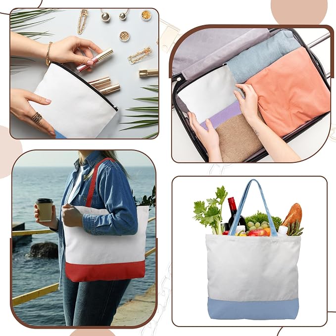 Sanwuta 20 Pcs Large Blank Canvas Tote Bags and Makeup Bags Blank Reusable Grocery Luggage Canvas Tote with Handles (Rainbow Essentials) - Image 6