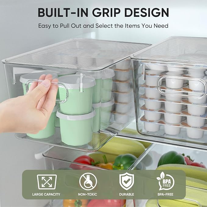 BALEINE Clear Stackable Storage Bins with Lids, Plastic Containers with Handle for Pantry Organizers and Storage, Plastic Bins for Fridge, Kitchen, Bathroom, Cabinet (13x7.4x7, 8PK) - Image 4