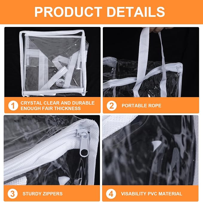 Wholelovein 6 PCS Clear Plastic Organizers 12''x12''x12'' Blanket Storage Bags with Zipper Storage Cube Tote with Reinforced Handles for Clothes Moving Supplies Linens Shoes Closet Toys Organizers - Image 3