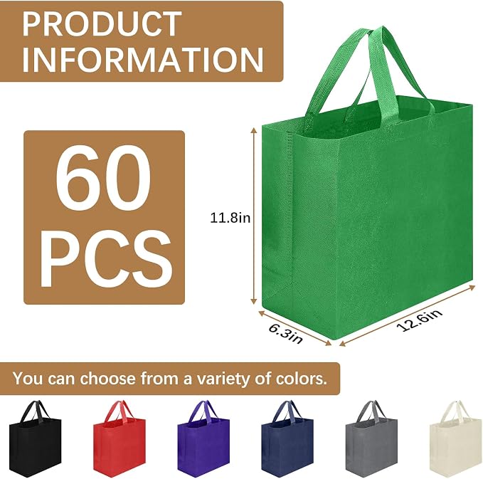 Reusable Grocery Bags 12.6 * 6.3 * 11.8 in - Non Woven Totes Bag with Reinforced Handles, Shopping Bags Bulk - Image 2