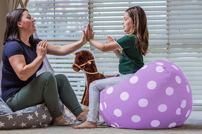 WEKAPO Stuffed Animal Storage Bean Bag Chair Cover for Kids | Stuffable Zipper Beanbag for Organizing Children Plush Toys Large Premium Cotton Canvas (Purple Dot, X-Large) - Image 7