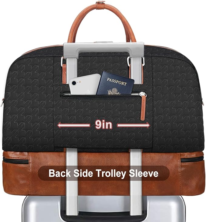 Weekender Bag for Women, Large Overnight Bag Canvas Travel Duffel Bag Carry On Tote with Shoe Compartment 21" 3Pcs Set - Image 3