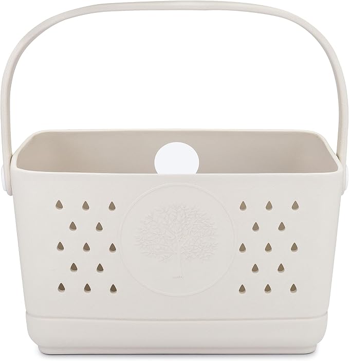 Parker Baby Co. Quick-Dry Bath Caddy Organizer with Handle - Snow, Large | BPA-free, food-grade shower caddy & bath organizer that stores toys and bath supplies in a sturdy, easy-carry handle design by ParkerBabyCo