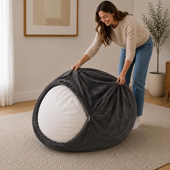 ULTIMATE SACK | 4 Ft Bean Bag Chair Replacement Cover Only | Charcoal Fur | Removable Washable Cover only by ULTIMATESACK