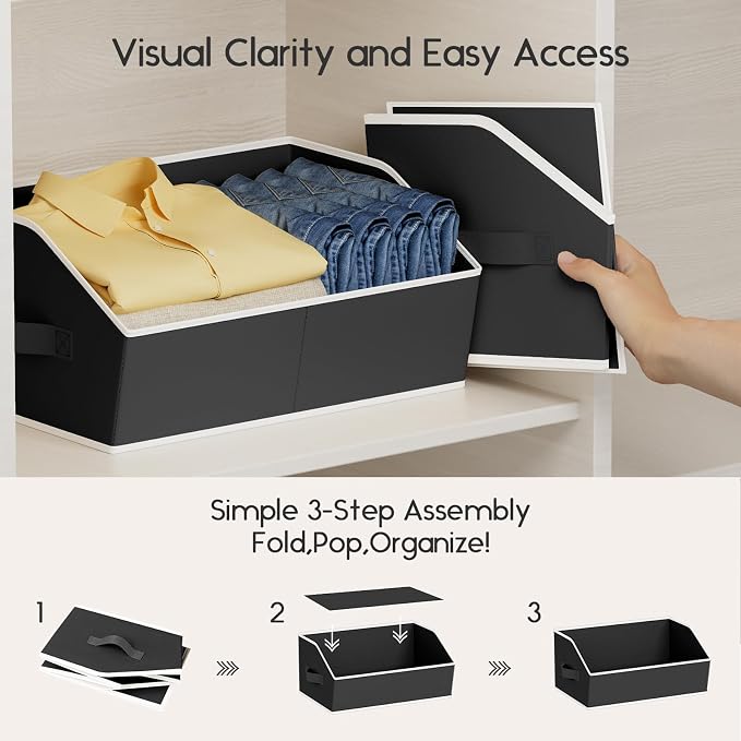 Large Closet Organizers and Storage Bins - 6 Pack Trapezoid Storage Baskets for Shelves, Foldable Fabric Baskets with Handles Ideal for Closet, Basket, Wardrobe and Shelf Storage, Black - Image 4