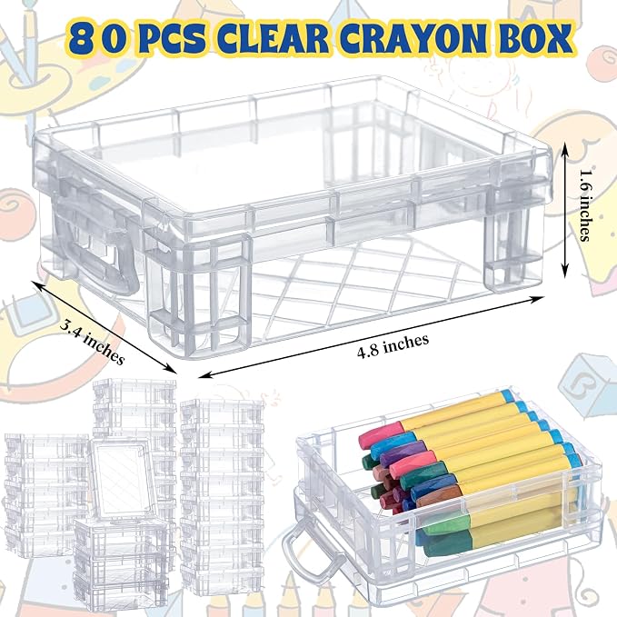 Suzile 80 Pcs Plastic Crayon Box with Lid Clear Crayon Organizer Stackable Storage Containers Bulk Pastel Holder Case for Office School Classroom Supplies Pen Pencil Art Crafts - Image 2