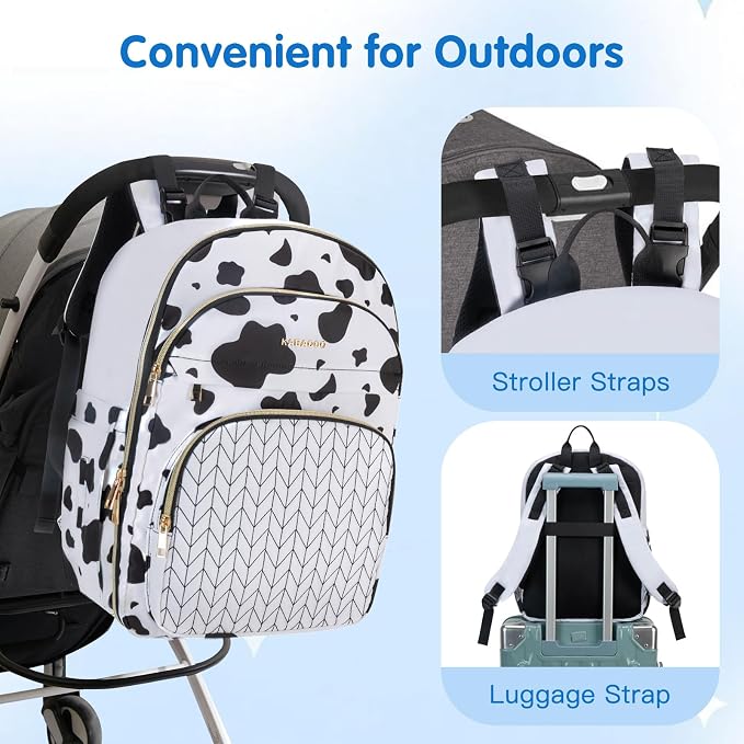 Baby Diaper Bag Backpack, Waterproof Diaper Backpack for Mom & Dad with Changing Pad, Insulated Pockets and Stroller Straps, Baby Shower Gifts for Girls & Boys, Cow - Image 7