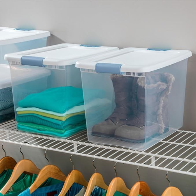Sterilite 25 Quart Latching Box, Clear Plastic Storage, White, 6 Pack | Heavy-Duty and Stackable Plastic Containers with Latches for Closet, Cabinet, Bedroom, Bathroom and Dorm Room Organization - Image 7