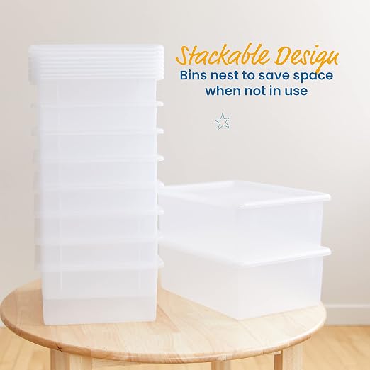 ECR4Kids Letter Size Tray Organizer with Lid, Large, 10-Piece, Clear | Durable plastic, GREENGUARD Gold Certified, 1 gallon capacity, stackable/nestable, easy-lift lids, classroom & home use - Image 5