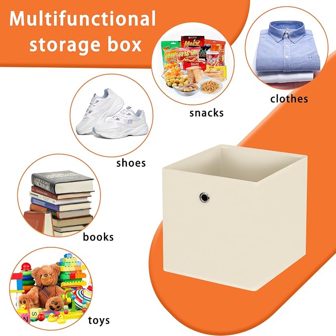 Foldable Storage Cubes Bins ,11 Inch Cloth Storage Cube Fabric Storage Box Cubes Organizer Baskets with Dual Handles for Home Organizer Set of 12 (Creamy-White) - Image 3