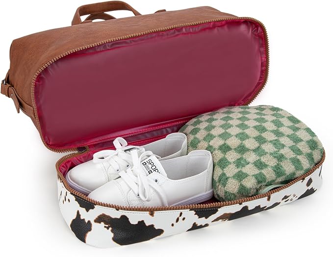 Wrangler Travel Duffel Bag Carry On Overnight Bag with Shoe Compartment Cow Print Weekender Bag for Women WG253-5110COW-BR - Image 5