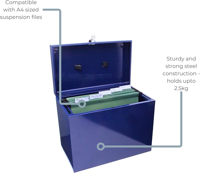 Cathedral Products A4 Steel File Box with Starter Pack of 5 Suspension Files - Blue - Image 6