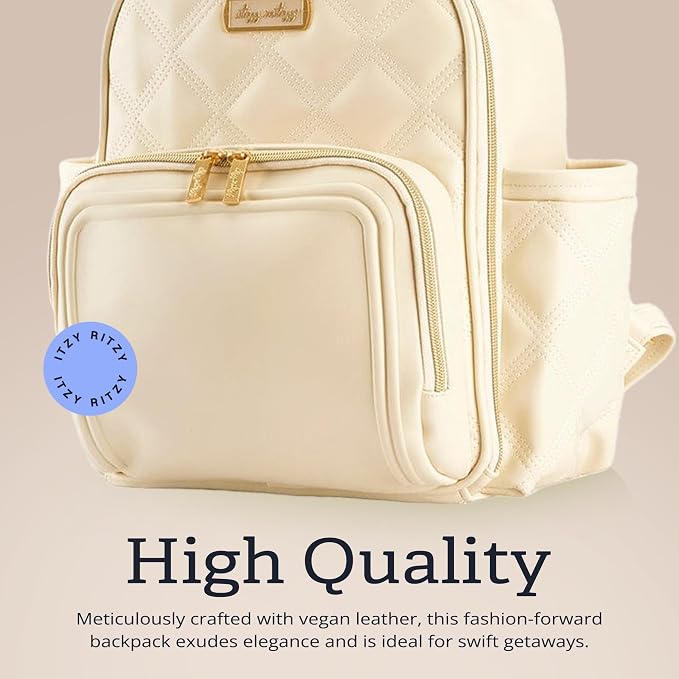 Itzy Ritzy Mini Diaper Bag Backpack – Chic, Compact Mini Plus Backpack with Changing Pad, 10 Pockets (6 Internal, 4 External), Grab-Top Handle & Rubber Feet (Milk & Honey) - Image 5