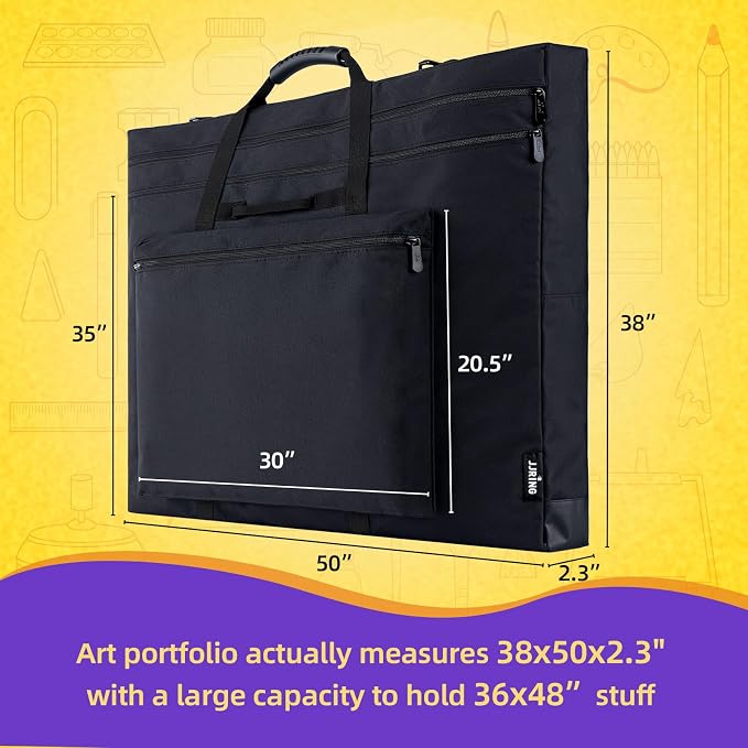 JJRING 36x48 Art Portfolio Tote Bag With Shoulder Strap, Black | Large Carrying Storage Case With Handle For Artwork, Posters, Canvas, And Drawing Boards - Image 2