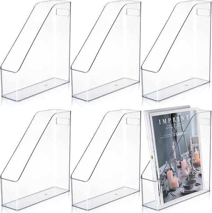 Marsui 6 Pcs Clear Acrylic Magazine Holder with Handle Desk Organizer | Vertical File Rack for School Locker and Office, Plastic Storage Organizer, Space-saving Supplies for Home Work and Study by Marsui