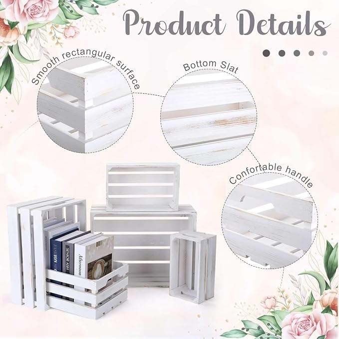 Soaoo 5 Pcs Decorative Nesting Wooden Crates for Storage Display 5 Size Large Small Rustic Wood Decorative Storage Crates with Handle Farmhouse Crate Box Container Made from Pine(Painted White) - Image 3