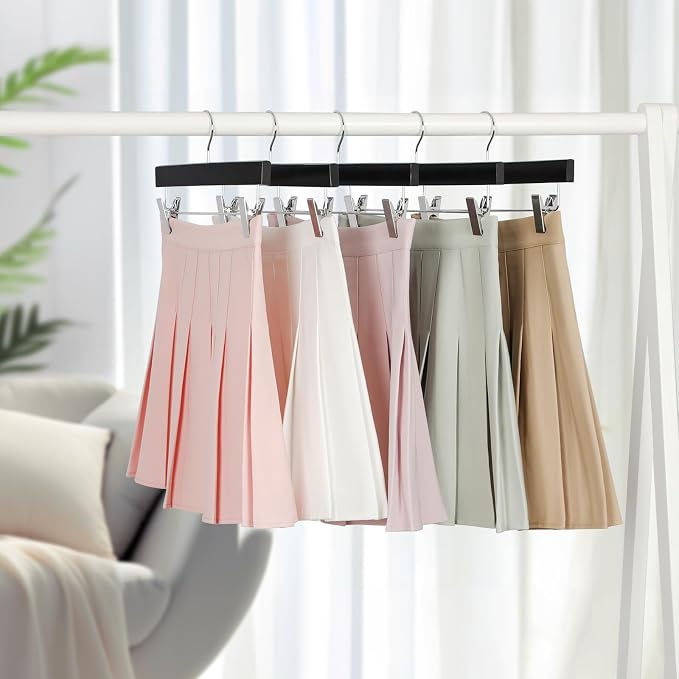 TOPIA HANGER Lotus Wood Pants Hangers, Black Wooden Skirt Short Jeans Trouser Hanger with Smooth Surface 360° Swivel Hook Anti Rust 2 Adjustable Clips, 10 Pack, CT10PB - Image 5