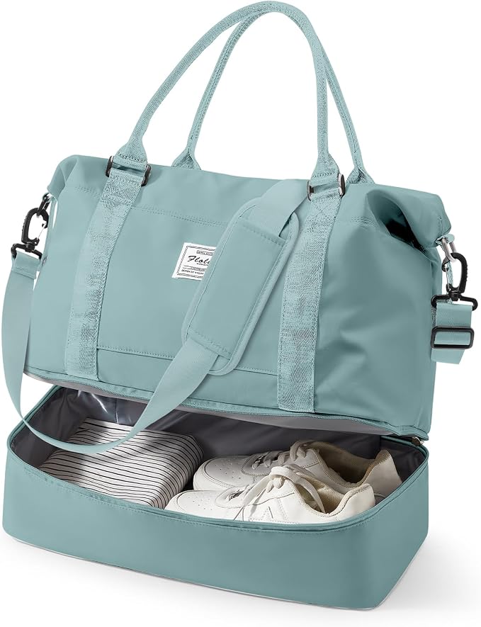 Travel Duffel Weekender Bag Women Tote Carry On Bags With Shoe Compartment | 18x14x8 inches Travel Overnight Bags with Trolley Sleeve for Airplanes Sport Tote Gym for Men Lightweight Daypack Blue by VECAVE