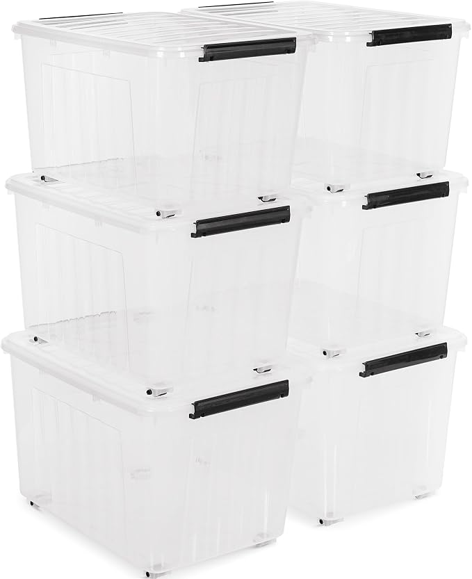 Citylife 82 Quart Large Clear Plastic Storage Bins with Lids 6-Pack | Stackable, Secure latching lids, Easy Find, Clothes Storage Bins for Closet Bedroom Garage - Image 9
