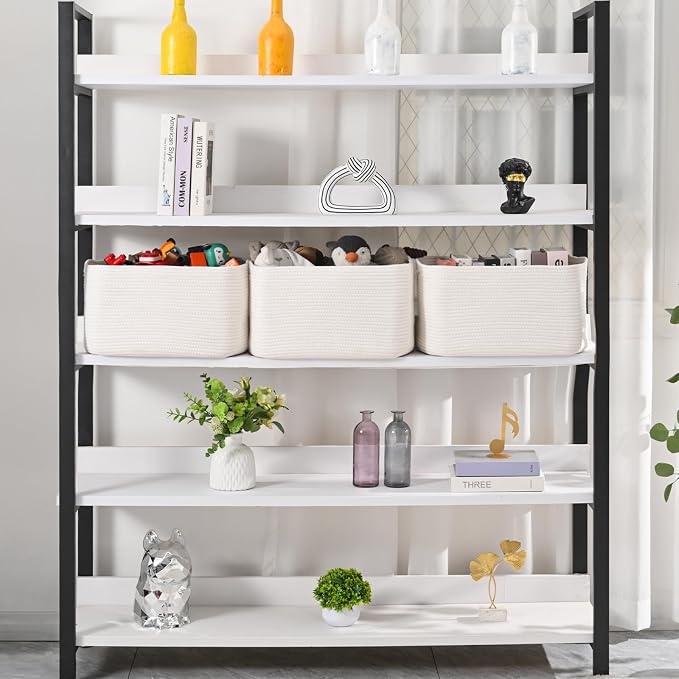 ICERZCZ Large Storage Baskets for Organizing Shelves, Woven Cotton Rope Bins for Baby Nursery Organization, Book Toy Towel Organizer, 17"x13"x9.5", 3 Packs, Off White - Image 2