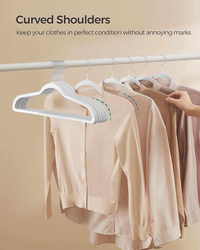 SONGMICS Plastic Clothes Hangers, Pack of 50, Non-Slip, Space-Saving | 0.2 Inches Thick, 17.7 Inches Wide, 360° Swivel Hook, Cloud White, BREANNA Collection UCRP050W05 - Image 7