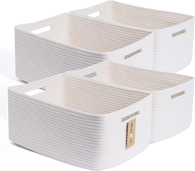 MiniArk Large Storage Baskets for Organizing, 17 x 13 x 7.5” Closet Shelf Baskets for Clothes Blanket Towels, Baby Nursery, Toy Bins Box, Woven Rope Baskets, 4 Packs Off White by MiniArkStorageBasketsHome