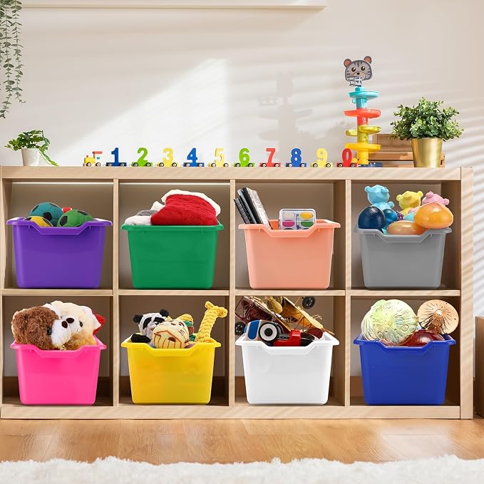 24 Pcs Book Bins for Classroom Plastic Cubby Bins Bright Color | Scoop Front Storage Bins for Classroom Library Stackable Toy Containers for School Office Home Nursery Playroom - Image 5