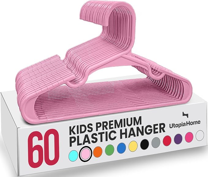 Utopia Home Kids Hangers 60 Pack – 11.5 Inch Baby Closet Hangers Baby Pink | Plastic baby hangers | Fits children's & infant clothes | Gentle on delicate garments by UTOPIAHOME