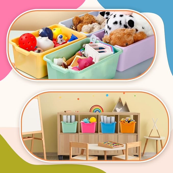 36 Pcs Book Bins for Classroom Plastic Cubby Bins Vintage Color | Scoop Front Storage Bins for Classroom Library Stackable Toy Containers for School Office Home Nursery Playroom - Image 3