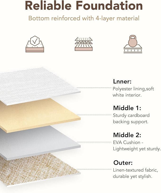 13x15x13 Inch Large Storage Bins with Cotton Rope Handles 6-Pack | Foldable, Top support of metal frame, Bottom with Cardboard Support, Fabric Cube Storage Bins for Closet, White Khaki - Image 4