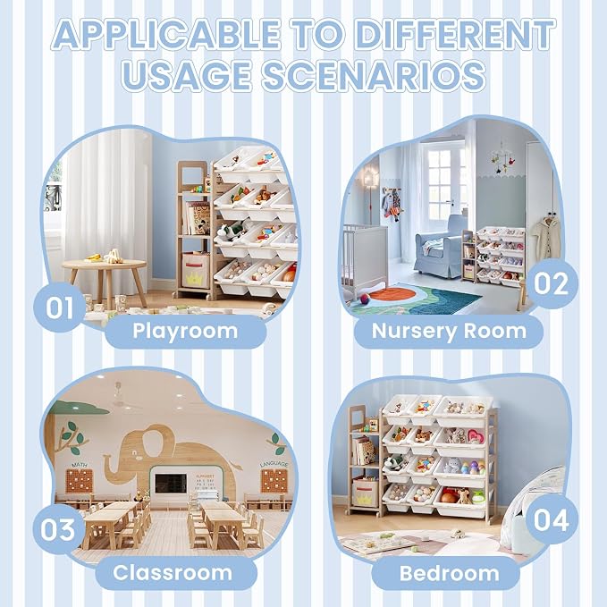 Toy Storage Organizer - Toy Organizers and Storage with Bookshelf, Toy Storage Shelf with 3 Shelves and 12 Storage Bins, Kids Bookshelf and Toy Storage for Kids Room, Playroom, Bedroom, Nursery, White - Image 6