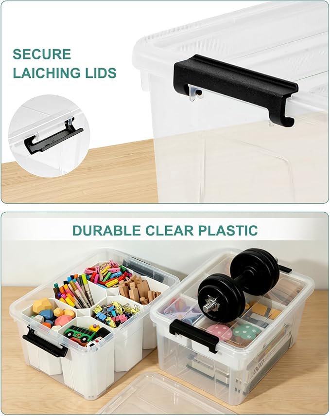 EOENVIVS 17 QT Clear craft storage organizer box with Removable Tray, Plastic storage bins with lids for Kids Art Supplies, Toys, Beads, Tools, Sewing & Classroom Clear+Black Bulcket - Image 5