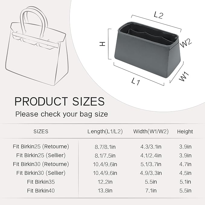 Fits for Brikin Bag Insert Organizer For Hermes(25 S,Gris Meyer) | Premium Silk Material,Smooth Touch,Lightweight,zipper,protect from scratches & stains,multiple pockets,keychain,waterproof - Image 8