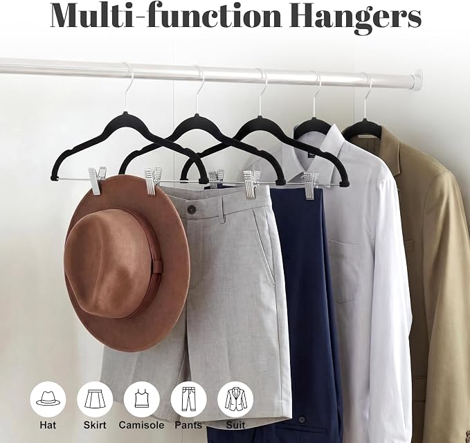 HOUSE DAY Velvet Skirt Hangers 36 Pack, Black Velvet Pant Hangers with Adjustable Clips, Space Saving Slim Shorts Hanger, Heavy Duty Non Slip Clip Hanger for Pants, Skirts, Shorts | with Adjustable Clips, Space Saving Slim Shorts Hanger, Heavy Duty Non... - Image 3