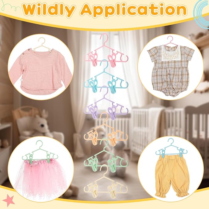 Hsei Baby Hanger with Clip for Pant,180 Packs Total,Macaron Color,10.6 Inch | 60 Kids Plastic Hanger with 120 Clips for Newborn, Nursery, Daycare, Preschool, Closet, Wardrobe Organizer for Baby Shower - Image 4