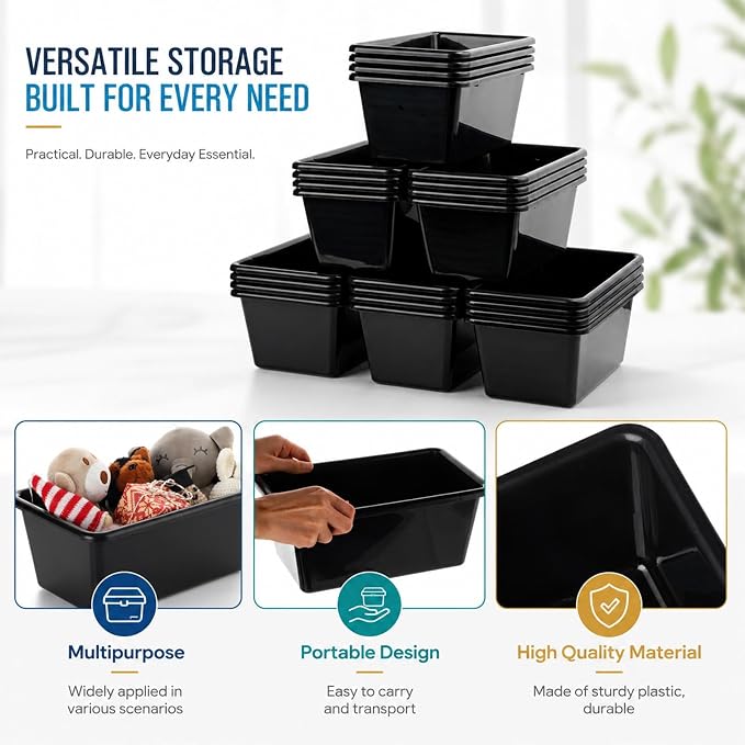 gisgfim 24 Pack Plastic Cubby Storage Bins Crew Toy Stackable Bin Classroom Plastic Cubby Bins Stackable Storage Containers Classroom Book Bin for Student Teacher School Office Home(Black) - Image 3