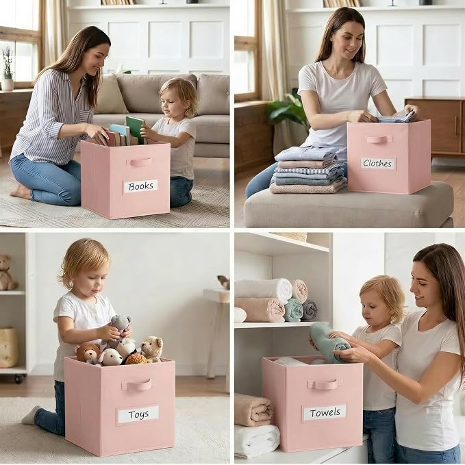 Storage Bins,13 Inch Cube Storage Bin with Labels,6pcs,Pink | Fabric Storage Cubes for Shelves,13 Inch storage cube bins with 6 Labels Window Cards & a Pen. - Image 6